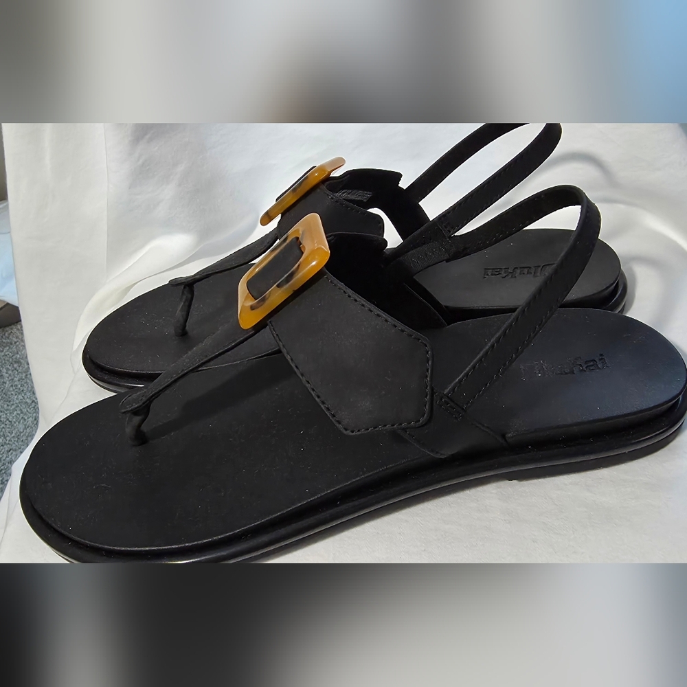 Olukai Black T-Bar Sandals